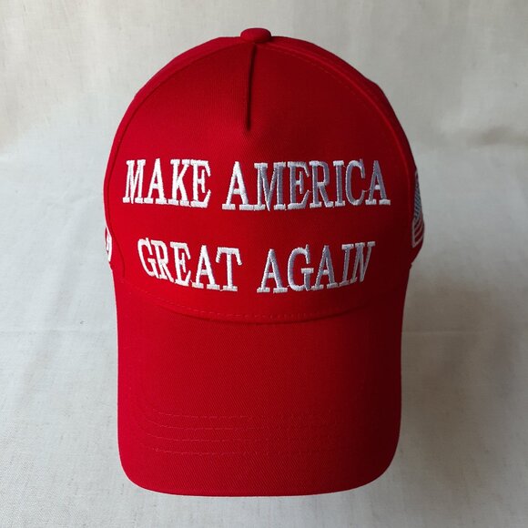 New MAGA - 45-47 - Flag - Trump - Red and White Baseball Cap - Adjustable Fit - Picture 1 of 11